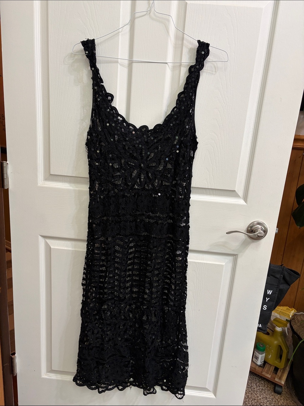 Black Lace sequin Midi Dress cover up with Crochet Detailing